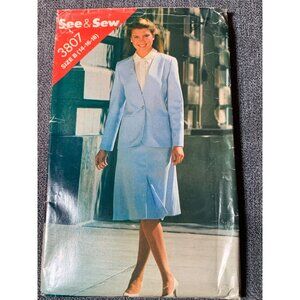 Butterick 3807 Women's Two-Piece Suit Coat Skirt Pattern Size 14-16-18 - uncut